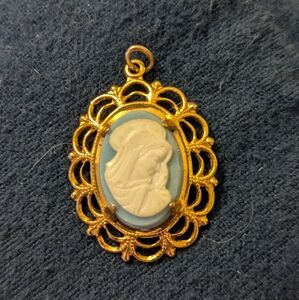 Vintage Mary Cameo pendant, blue and gold